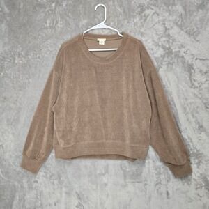 Yelete Women Brown XL Ribbed Pullover Sweatshirt Long Sleeve Casual Comfy Top